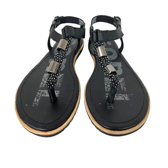 Sorel Womens Flat Ella T Strap Sandals  Size 6.5  Black Macrame & Leather Beaded - Picture 5 of 10